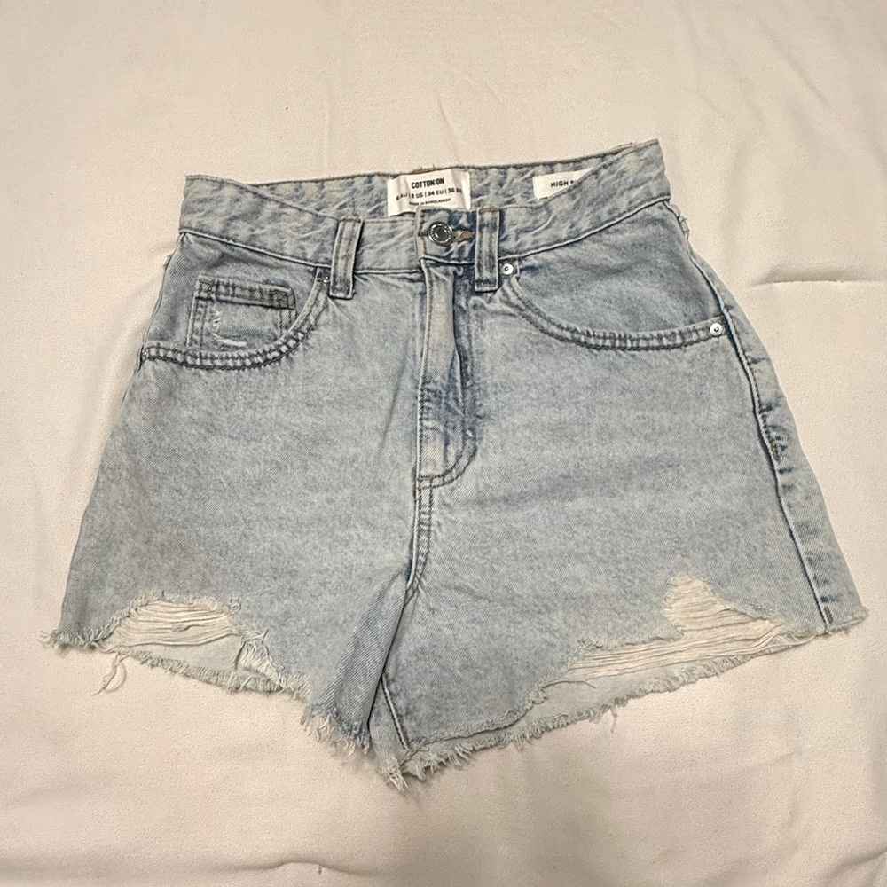 Cotton On Light Blue High Waist Mom Jean Shorts